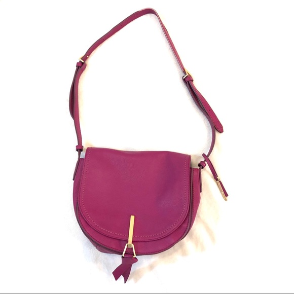 Vera Bradley Handbags - Vera Bradley Pink Leather Carson Saddle Bag Purse